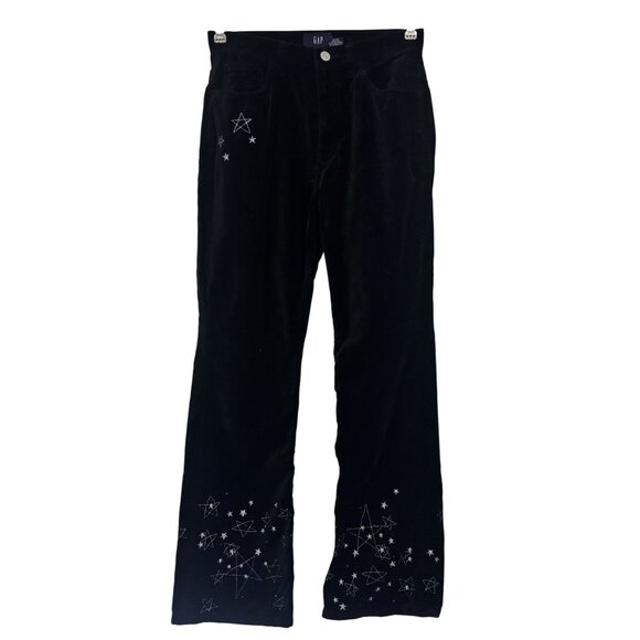 Vintage 90s Gap Girls Black Velvet Cotton Embroidered Star Wide Leg Pants Size12 - Picture 1 of 10